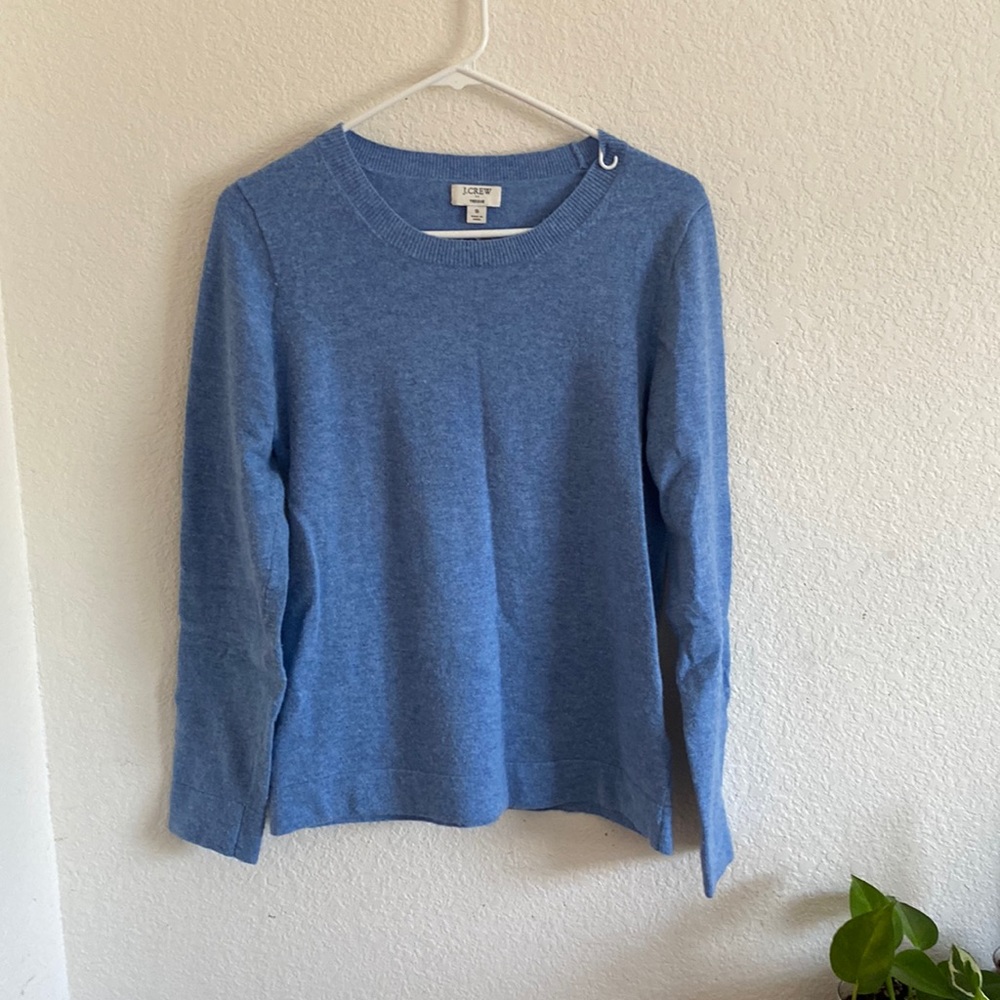 J Crew Factory Lake Blue Heather Cotton Teddie Sweater